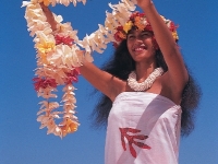 Vahine Welcoming Visitors with Leis, Photos courtesy of Tahiti Tourisme